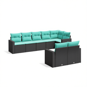 Set di divani da giardino in polyrattan nero da 8 pezzi con cuscini, mobili da esterno, posti a sedere in stile contemporaneo per 8 persone - Product Image 1