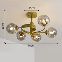 Lustre nordique à 5 lumières - 76 cm Or et verre fumé Suspension/plafonnier avec variateur à 3 niveaux