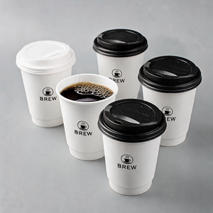 Custom Printed Double Wall <b>Coffee</b> Paper <b>Cup</b> with Lid for Wafer Soup and Hot Beverage Take Away - Product Image 1