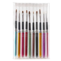 Ensemble de 10 pinceaux à ongles professionnels de haute qualité avec manche métallique coloré, pour gel, liner, peinture plate et ovale, outils de manucure pour salon