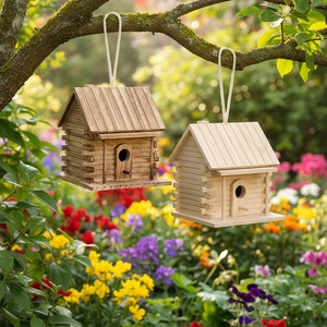 Nichoir en bois poli moderne avec mangeoire de table multifonctionnelle et écologique et boîte de nidification pour la décoration de la maison - Product Image 1