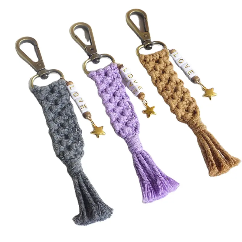 Handmade Woven Keyring Car Handbag Pendant Keyholder Couples Charm Gift With Letter LOVE Macrame Tassel Keychains