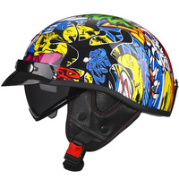 Casque de moto électrique unisexe demi-casque ABS neuf toutes saisons vintage japonais profil bas avec lentille intégrée à dégagement rapide