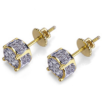 Boucles d'oreilles clous rondes en laiton doré et argenté, micro-pavées de zircone, pour la mode hip-hop et les soirées