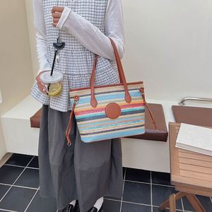 Bohemia Style <b>Rainbow</b> Stripped Tote <b>Bags</b> Large Capacity Lady's Handbag - Product Image 1