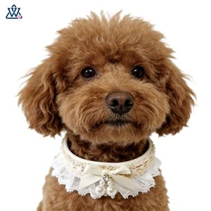 <b>Lace</b> Cat Collar With Bow Adjustable For Small Pets Elegant Style Light Purple Off <b>White</b> Lake Blue Solid Color - Product Image 2