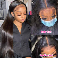 Wig Rambut Asli Vietnam Raw Brazilian Straight Hair, Transparan 13x6 Full HD Lace Front Glueless Pre Bleached Knots Grosir