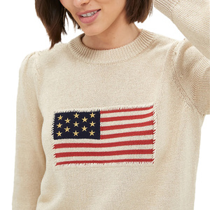 En gros personnalisé femmes <span class=keywords><strong>drapeau</strong></span> américain brodé tricots 100% coton <span class=keywords><strong>pull</strong></span> à col rond à la mode pour décontracté Boutique Looks - Product Image 3