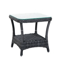 Table basse Joyeleisure moderne de luxe en osier beige avec structure en aluminium, ensemble de canapé d'extérieur portable en rotin PE durable pour jardin