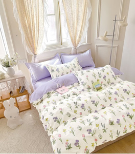 Ensembles de housses de couette en sergé de coton imprimé personnalisé ensembles de housses de couette imprimées ensembles de draps de lit avec taie d'oreiller - Product Image 4