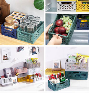 Folding Plastic Storage Box Student Desktop Organizer Skin Care Storage Basket Stackable Container Organizing <strong>Bins</strong> for <strong>Stor</strong> - Product Image 2