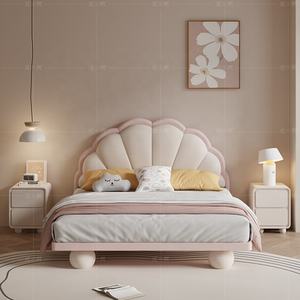 Letto Principessa <span class=keywords><strong>di</strong></span> Lusso per Bambini <span class=keywords><strong>in</strong></span> Stile Francese con Finiture <span class=keywords><strong>in</strong></span> Pelle, Design a Petalo, Struttura <span class=keywords><strong>in</strong></span> Legno Massello, Ottimo <span class=keywords><strong>Regalo</strong></span> per la Cameretta delle Bambine - Product Image 3