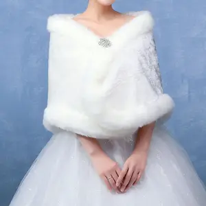 De gros accessoires de mariage mariée châle-Jtfur Hiver robe de mariée accessoires mariée fourrure châle avec décoration strass