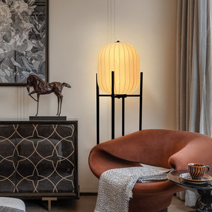 Floor Lamp LED Standing <b>Light</b> For Living Room Bedroom Zen Style Fabric Shade Warm <b>Lighting</b> Home Decoration - Product Image 2