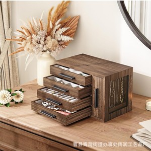 Wooden Jewelry <b>Storage</b> Box Multi Layer Solid Wood <b>With</b> Drawers And Hooks For Necklace Ring <b>Dressing</b> <b>Table</b> Organizer - Product Image 5