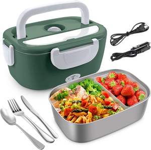 Boîte à lunch électrique chauffante portable pour enfants avec doublure en acier inoxydable 110v/12v, branchable sur le bureau, avec sac de transport - Product Image 2