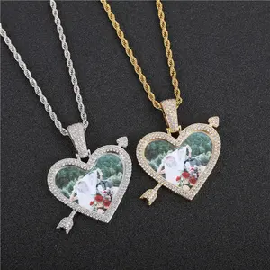 2021 Custom Picture Pendant Necklace Iced Out Customized Pendants An Arrow Goes Through The Heart Pendant Couple Hip Hop Jewelry