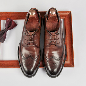 Zapatos Oxford de Vestir con Cordones, Punta en Pico, de Cuero Genuino Marrón, para Cualquier Temporada, con Suela de Goma, Envío Directo - Product Image 2