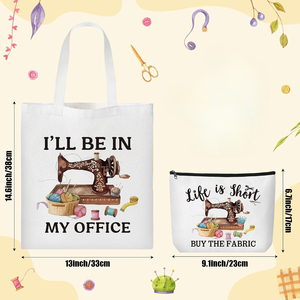 Borsa tote in tela stampata '<span class=keywords><strong>I</strong></span>'ll Be In My Office', pochette per trucchi, regali divertenti per sarte, amanti del cucito, mamme - Product Image 4