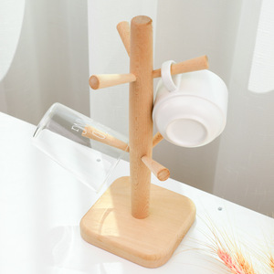 Support à tasses en bois de hêtre, forme carrée, égouttoir suspendu, rangement de boissons pour cuisine, style japonais simple - Product Image 4