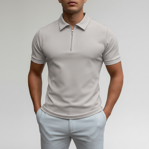 Polo d'été décontracté à <span class=keywords><strong>manches</strong></span> <span class=keywords><strong>courtes</strong></span> pour homme, maillot de couleur unie, tissu à revers, fermeture à glissière, anti-rides, top populaire - Product Image 2