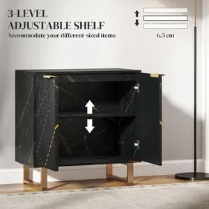 Credenza <span class=keywords><strong>effetto</strong></span> <span class=keywords><strong>marmo</strong></span> nero BIEN con gambe in metallo color oro, porte scanalate e finitura nera testurizzata - Product Image 6