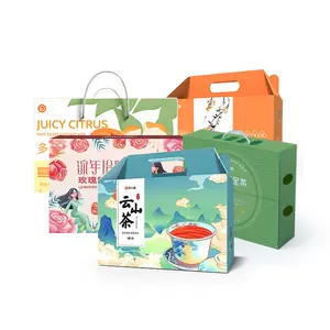 Caja de regalo de embalaje de papel de fruta de precio barato de diseño personalizado de fábrica de China con asa
