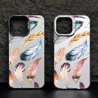 Schöne Farbige Feder-Druck Galvanisch Versilberte Schlüssel-TPU-PC-Handyhülle für iPhone 12 13 14 15 16 17 18 Pro Max