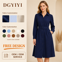 Robe chemise en coton 220 GSM pour femme, décontractée, à col boutonné, unie, avec ceinture, personnalisable avec logo OEM ODM, tailles XS-5XL