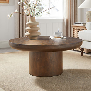 Modern Durable Round Coffee <b>Table</b> with Cylindrical Legs and Wood Veneer Top Rounded <b>Sofa</b> <b>Side</b> <b>Table</b> for Living Room & Office - Product Image 5