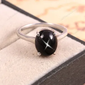 แหวนดาวเงินสเตอร์ลิงทำด้วยมือ925พร้อมเครื่องประดับแซฟไฟร์ดาวสีดำสำหรับผู้หญิงสำหรับงานแต่งงานและงานปาร์ตี้ - Product Image 2