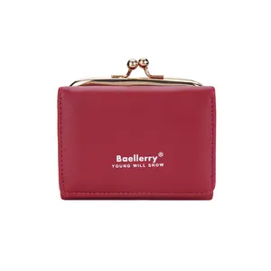 Baellerry Wholesale Fashion Korean Style PU Candy Color Cute Girl Short Elegant Female Red Woman Leather Wallet Purse