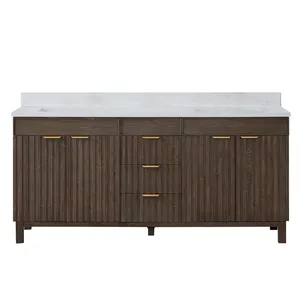 Fabbrica del Vietnam all'ingrosso moderno classico in legno massello per il <span class=keywords><strong>bagno</strong></span> <span class=keywords><strong>mobile</strong></span> lavabo doppio lavello MDF compensato melamina Board per Hotel - Product Image 3