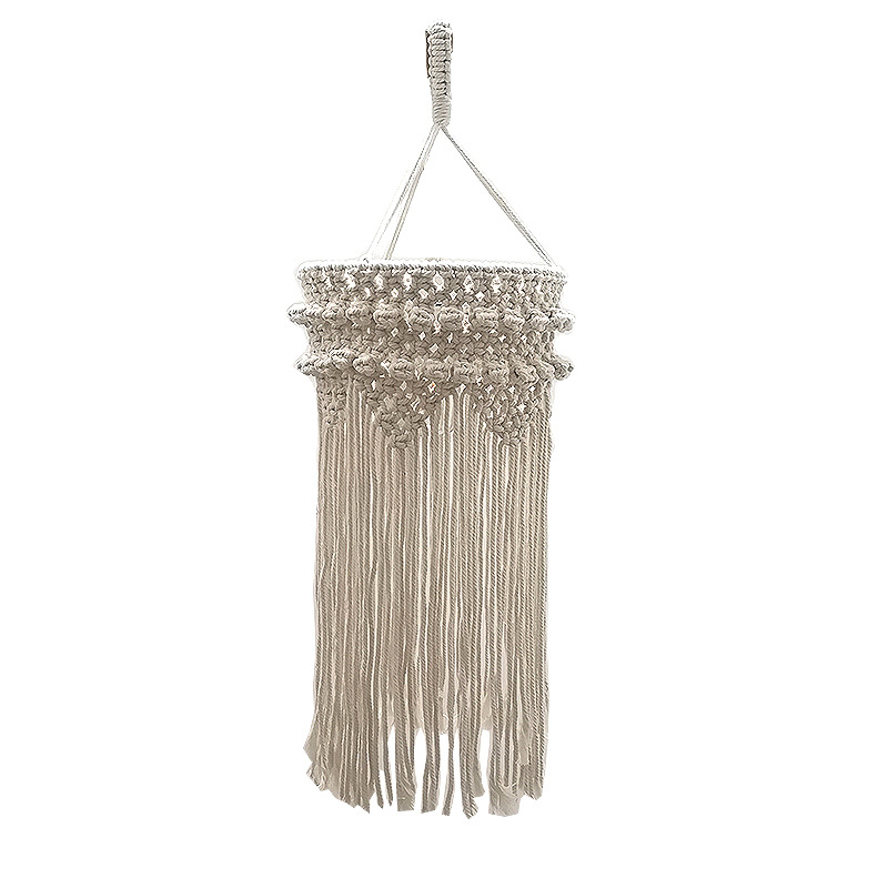ZNKZJ Paralume in Tessuto macramè Bohémien, Paralume in Cordoncino di Cotone Fatto a Mano, Paralume in Nappa, Bellissimo lampadario a Lanterna a Forma di Lampada Decorativa per la casa,Beige-40cm