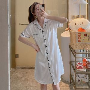 Abbigliamento <span class=keywords><strong>da</strong></span> <span class=keywords><strong>notte</strong></span> Casual taglie forti <span class=keywords><strong>da</strong></span> donna <span class=keywords><strong>con</strong></span> bottone a manica corta in poliestere pigiama abito tinta unita traspirante morbido frontale - Product Image 4