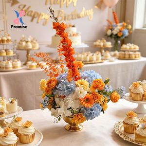 Luxurious Orange Blue Silk Faux Floral Arrangement Gladioli <b>Hydrangeas</b> Dahlias-Handmade Realistic Christmas Chinese New Year - Product Image 1