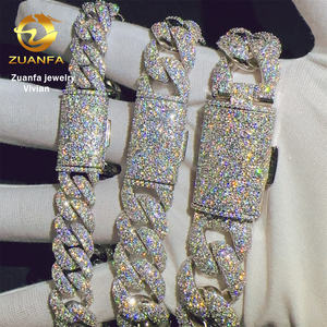 Mosaik-Fassung 12 15 18mm Sterling Silber 925 VVS Moissanit Diamant Hip Hop Cuban <span class=keywords><strong>Link</strong></span> Kette Moissanit Armband - Product Image 3