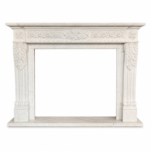 Chimenea tradicional de mármol con tallado ornamentado, de mármol blanco, para interiores, con estufa de leña para comedor. - Product Image 2