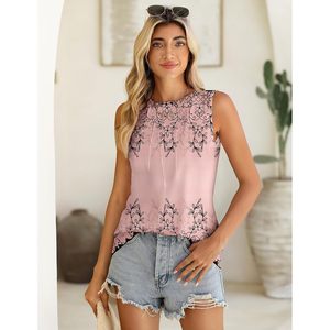 FOXA Camiseta sin mangas para mujer, estampada, plisada, con cuello alto, ajuste holgado, transpirable, para verano - Product Image 3