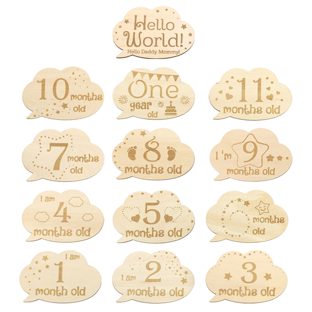 Tailai Double Sided Wooden Discs Engraved Newborn Photography Props for Baby Shower Party Monthly Milestone Cards for Infants