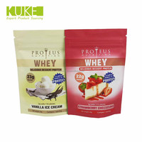 Emballage de poudre de protéine de lactosérum à saveur de fraise et de vanille de 1kg Sachet personnalisé à fermeture éclair Sacs debout en mylar pour gâteau
