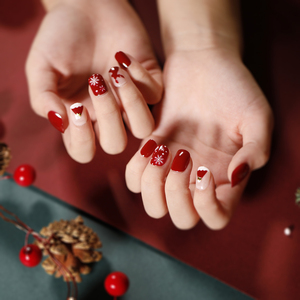 24 <span class=keywords><strong>Uñas</strong></span> <span class=keywords><strong>Postizas</strong></span> Navideñas Adhesivas, Color Rojo <span class=keywords><strong>con</strong></span> Diseño de Purpurina Dorada, <span class=keywords><strong>Uñas</strong></span> <span class=keywords><strong>Postizas</strong></span> Cortas - Product Image 2
