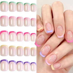 120 <span class=keywords><strong>Uñas</strong></span> Postizas de Gel Francés Coloridas para Mujer, Extensiones de <span class=keywords><strong>Uñas</strong></span> Suaves Hechas a Mano - Product Image 3
