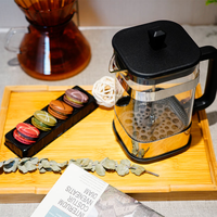 Cafetière et théière à piston 350 ml en verre borosilicate avec filtre en acier inoxydable, poignée classique à motif peint par transfert