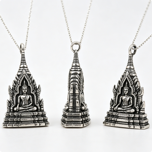 Colgante de Buda de Aleación de Zinc Plateado con Diseño de Templo para Oración, Temática Budista, Artesanía Fundida - Product Image 3