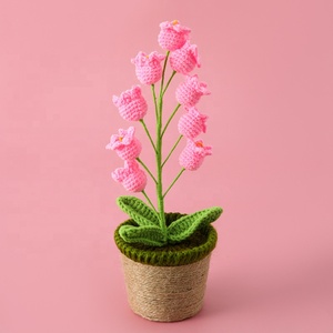 Fait à la main 9pcs Rose Cloche Orchidée Simulation Fleur Laine Tricotage Pot Plantes En Pot Décoration De Table avec PP Coton Remplissage - Product Image 2