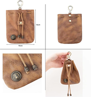 Dompet Koin Kulit Vintage Unisex dengan Tali Serut, Tali Pergelangan Tangan, Tempat Kartu Kredit & Desain Tahan Lama