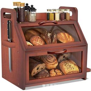 Boîte à pain en bambou, armoire de rangement de cuisine en bois massif avec couvercle rabattable et poignée pour le pain et les collations, organisateur de bureau - Product Image 2