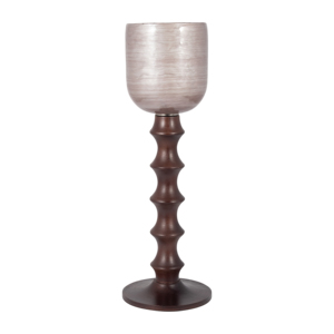 Portacandele Hurricane in Vetro e Legno di Mango, Candeliere per Centrotavola, Console e Decorazione per Caminetto - Product Image 1