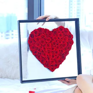 BLH 2021 Free Logo Printing Preserved roses with acrylic Box with heart-shaped flower box inside--small